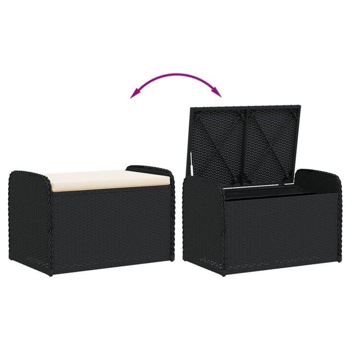 Banc de rangement avec coussin noir 80x51x52 cm résine tressée - Photo n°7