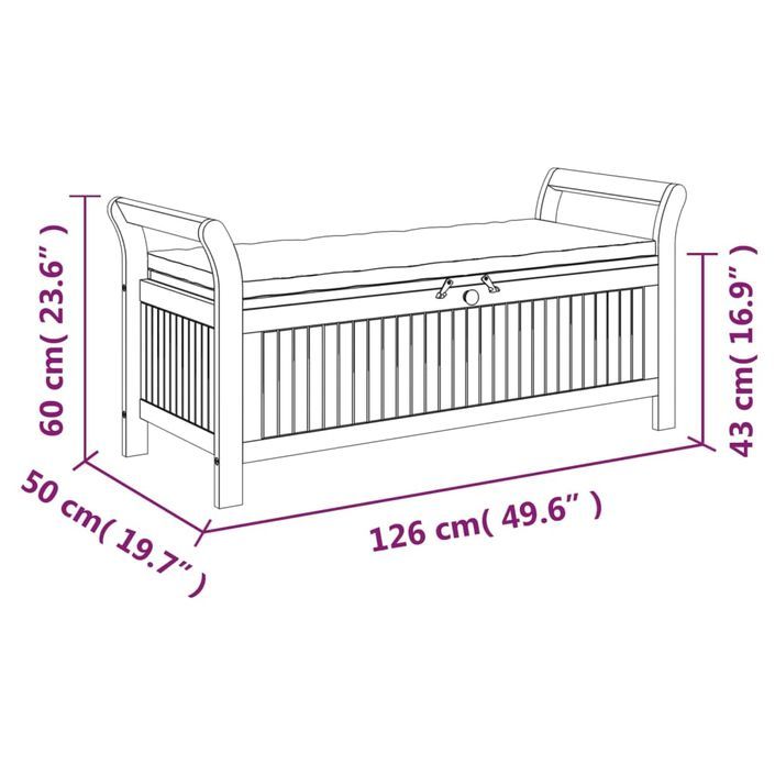 Banc de rangement de jardin avec coussin 126 cm Bois d'acacia - Photo n°10