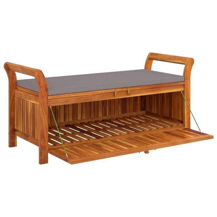 Banc de rangement de jardin avec coussin 126 cm Bois d'acacia - Photo n°4