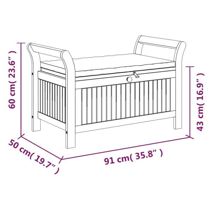 Banc de rangement de jardin avec coussin 91 cm Bois d'acacia - Photo n°10