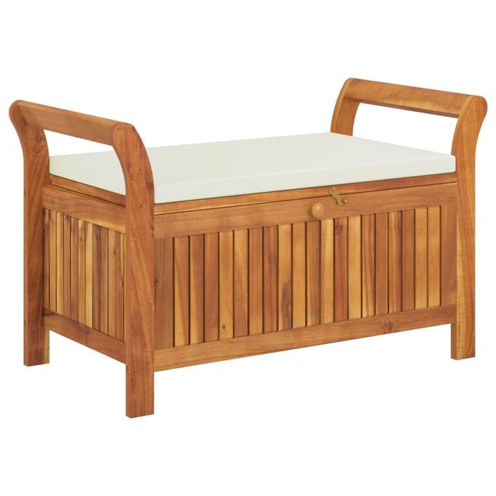 Banc de rangement de jardin avec coussin 91 cm Bois d'acacia - Photo n°1