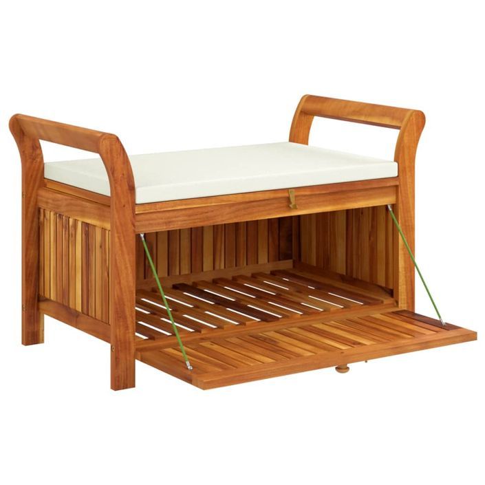 Banc de rangement de jardin avec coussin 91 cm Bois d'acacia - Photo n°4