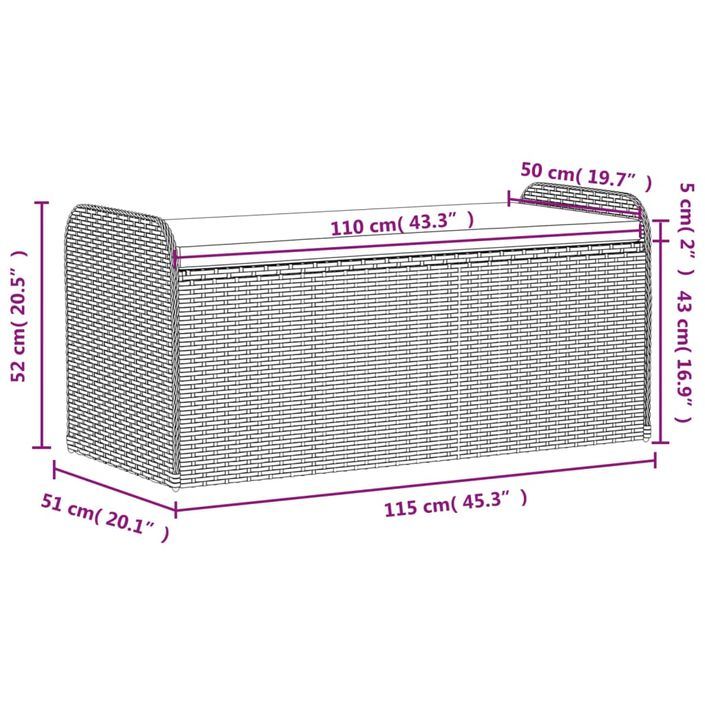 Banc de rangement et coussin marron 115x51x52 cm résine tressée - Photo n°11