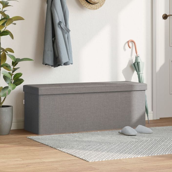 Banc de rangement pliable gris clair faux lin - Photo n°3