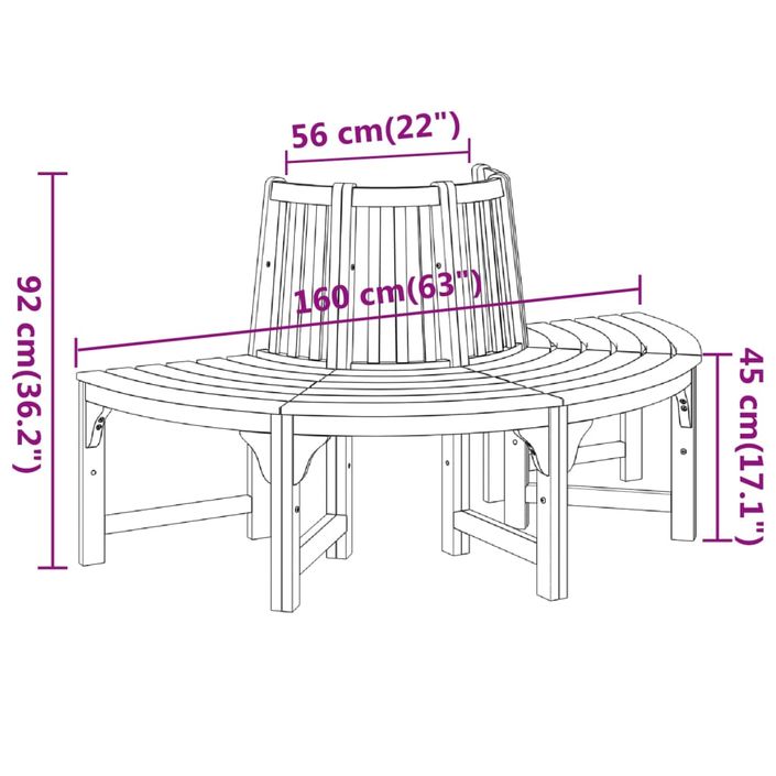 Banc demi-circulaire tour d'arbre Ø160cm bois massif eucalyptus - Photo n°7