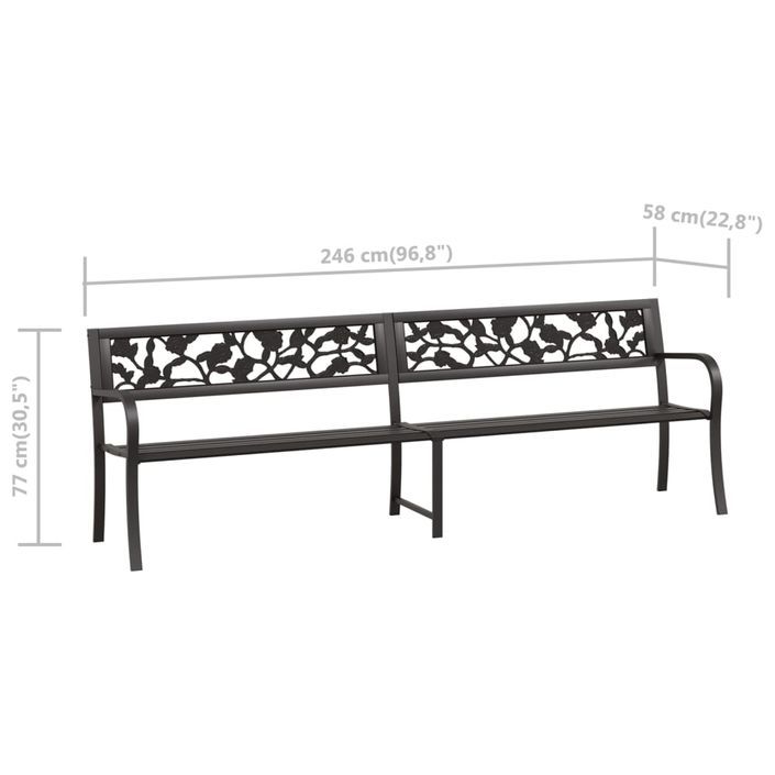 Banc double de jardin 246 cm Noir Acier - Photo n°8