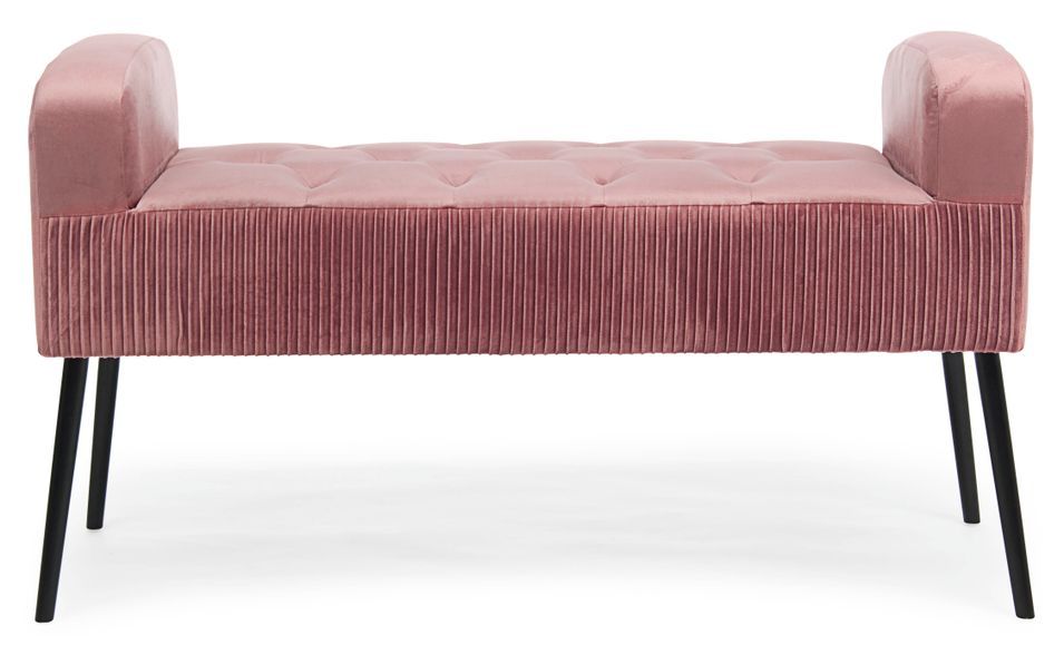 Banc en bois de pin et tissu rose Odile L 104 cm - Photo n°2