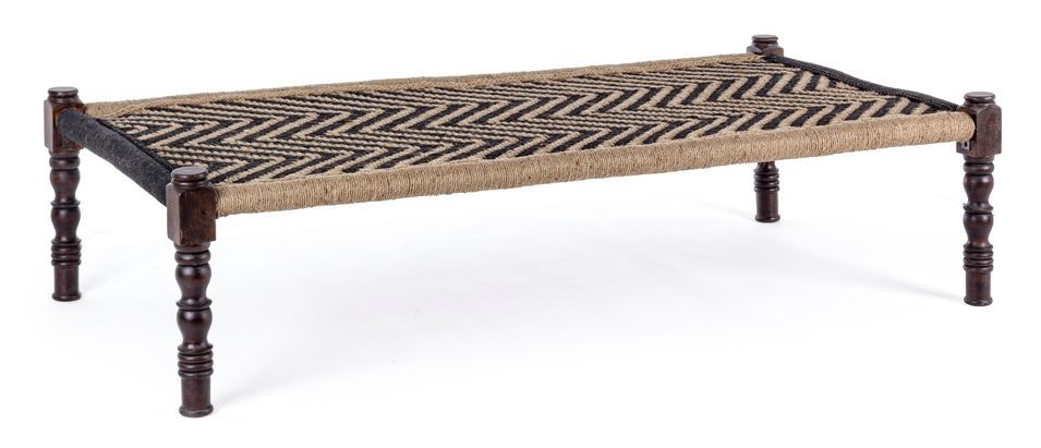 Banc en bois de sheesham et corde coton bicolore Katy L 176 cm - Photo n°1