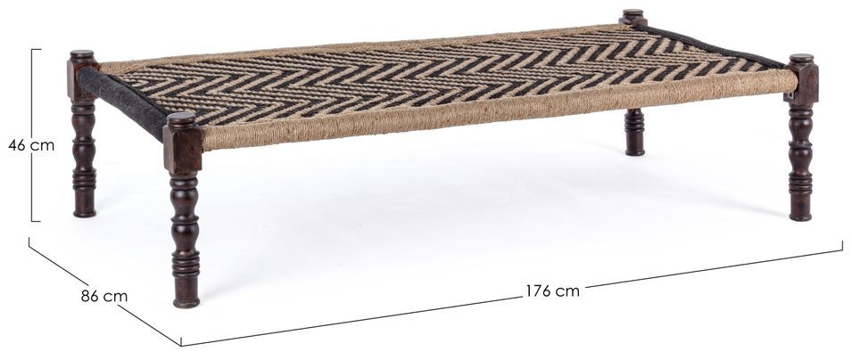 Banc en bois de sheesham et corde coton bicolore Katy L 176 cm - Photo n°3