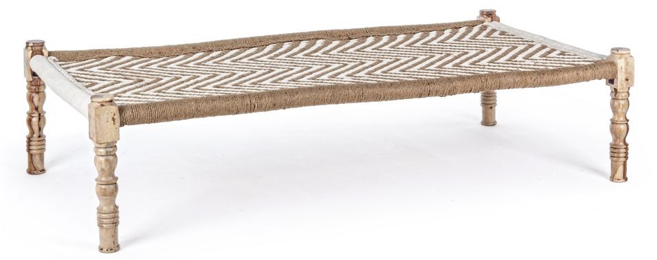 Banc en bois de sheesham et corde coton blanc Katy L 176 cm - Photo n°1
