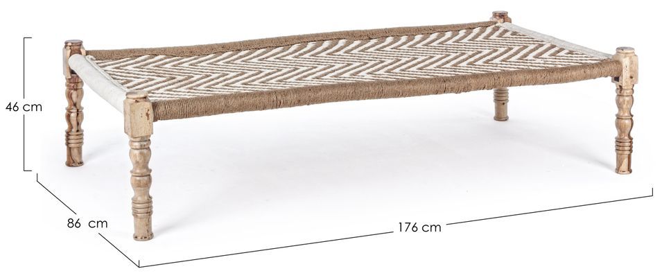 Banc en bois de sheesham et corde coton blanc Katy L 176 cm - Photo n°3