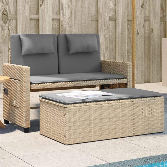 Banc inclinable de jardin avec coussins beige résine tressée - Photo n°2