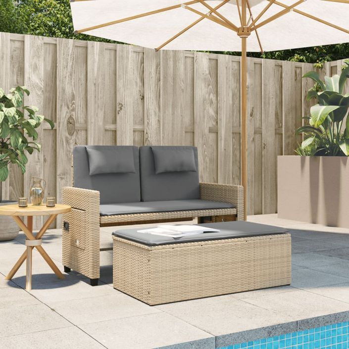 Banc inclinable de jardin avec coussins beige résine tressée - Photo n°3