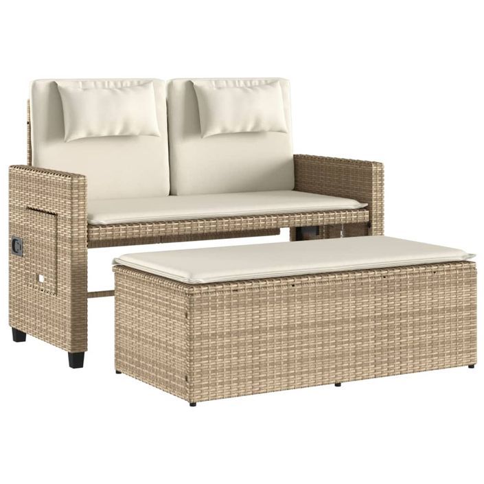 Banc inclinable de jardin avec coussins beige résine tressée - Photo n°5