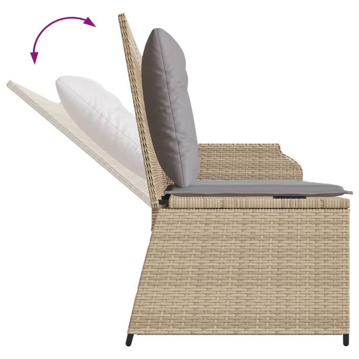 Banc inclinable de jardin avec coussins beige résine tressée - Photo n°7