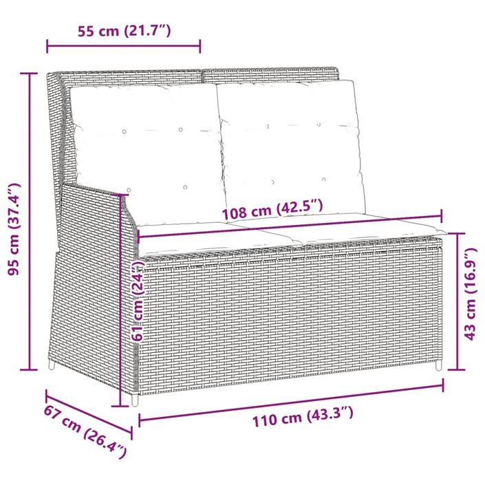 Banc inclinable de jardin avec coussins beige résine tressée - Photo n°9