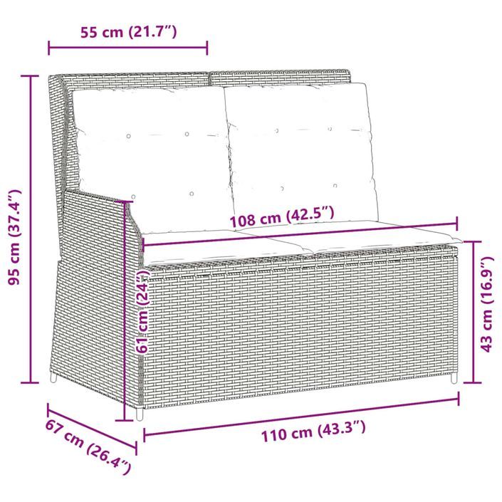 Banc inclinable de jardin avec coussins beige résine tressée - Photo n°9