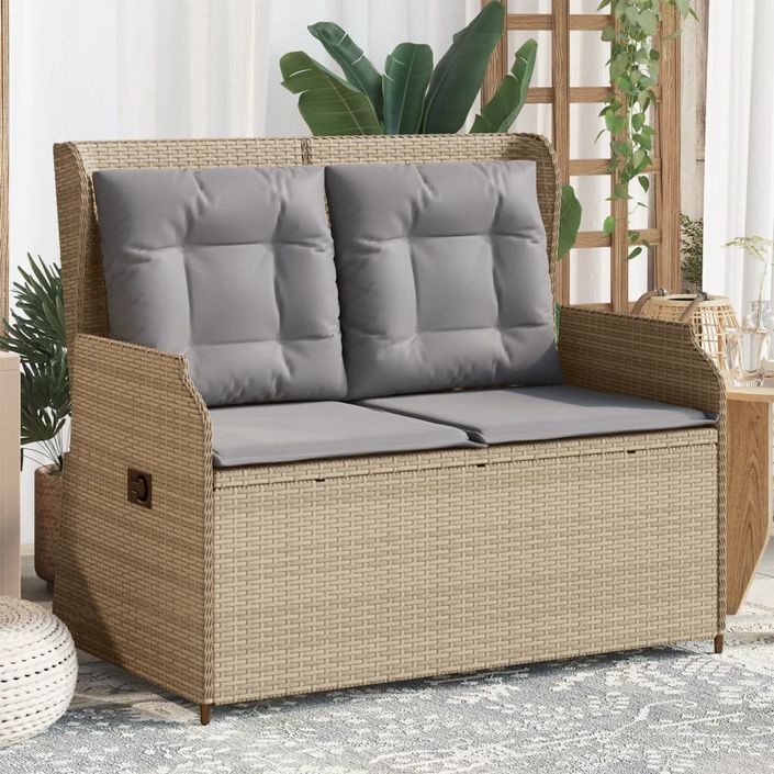 Banc inclinable de jardin avec coussins beige résine tressée - Photo n°1