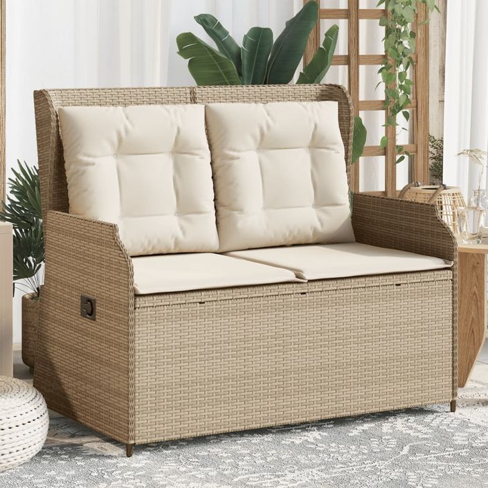 Banc inclinable de jardin avec coussins beige résine tressée - Photo n°1