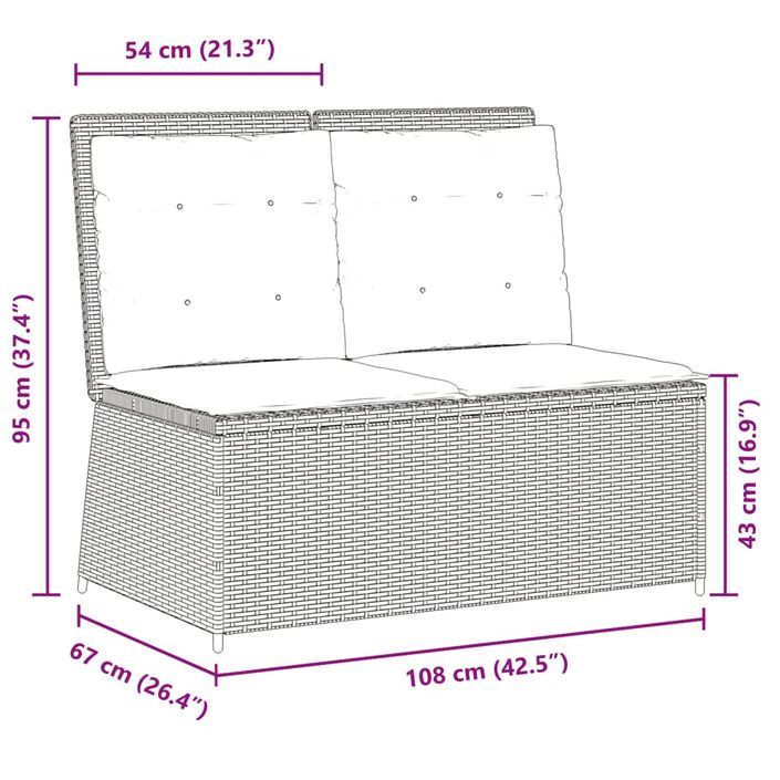 Banc inclinable de jardin avec coussins beige résine tressée - Photo n°9