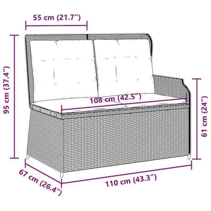 Banc inclinable de jardin avec coussins gris résine tressée - Photo n°9