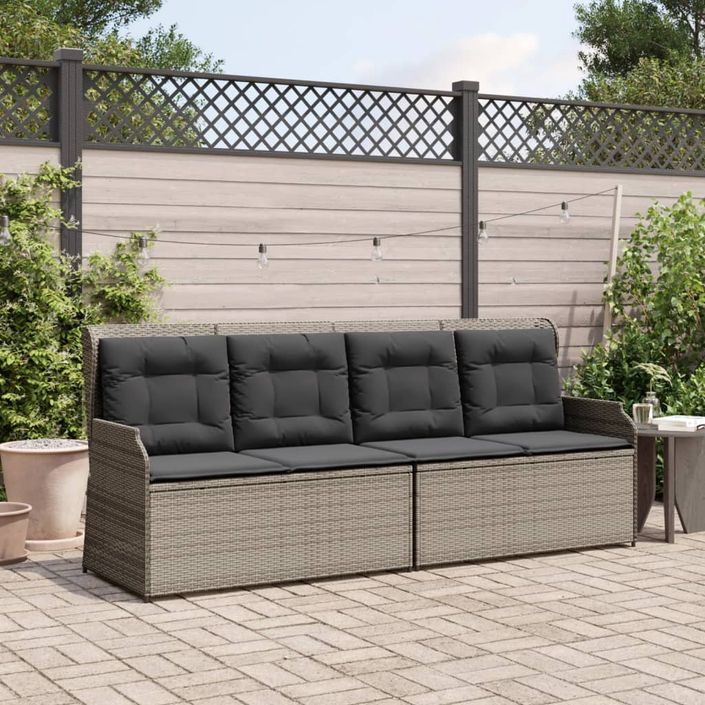 Banc inclinable de jardin avec coussins gris résine tressée - Photo n°3