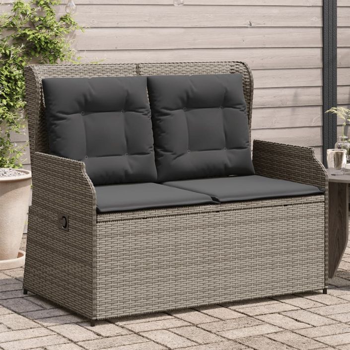 Banc inclinable de jardin avec coussins gris résine tressée - Photo n°1