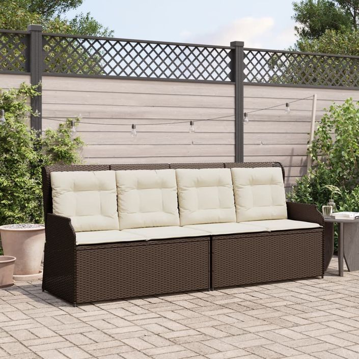 Banc inclinable de jardin avec coussins marron résine tressée - Photo n°3