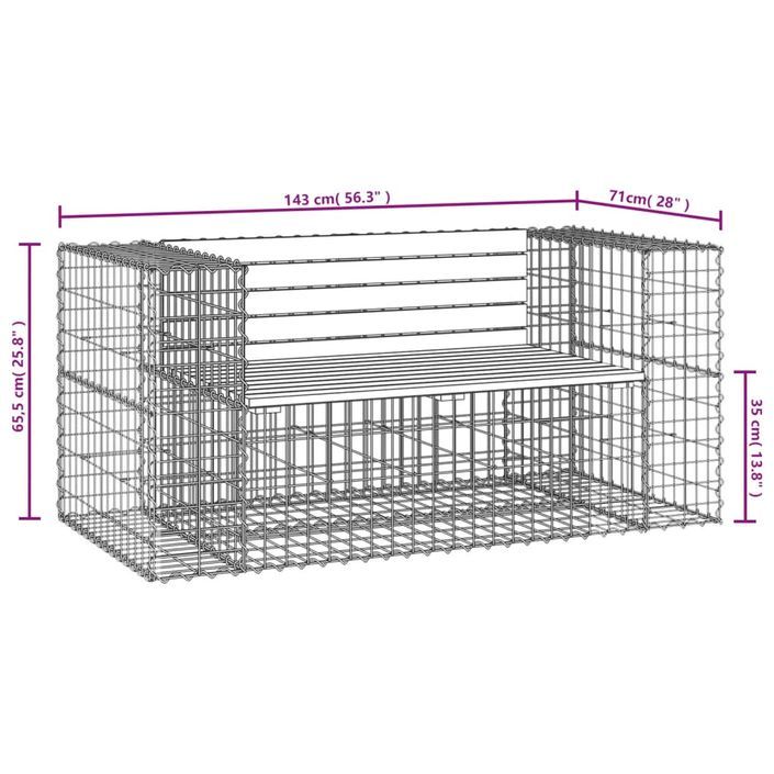 Banc jardin design gabion 143x71x65,5 cm bois massif de douglas - Photo n°8