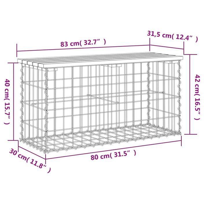 Banc jardin design gabion 83x31,5x42 cm bois massif de douglas - Photo n°8