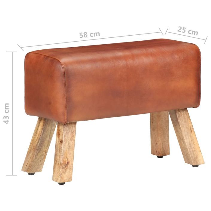 Banc saut de cheval 58cm Marron Cuir véritable et bois manguier - Photo n°6