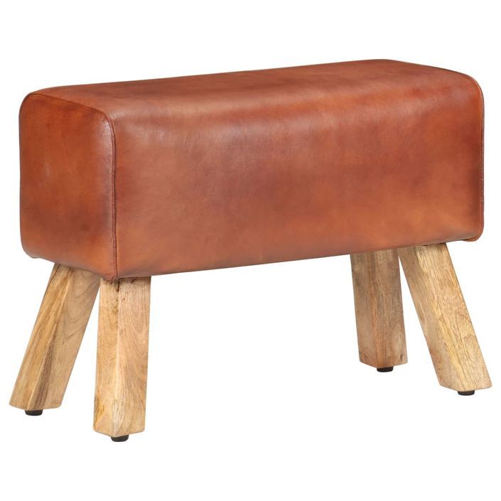 Banc saut de cheval 58cm Marron Cuir véritable et bois manguier - Photo n°7