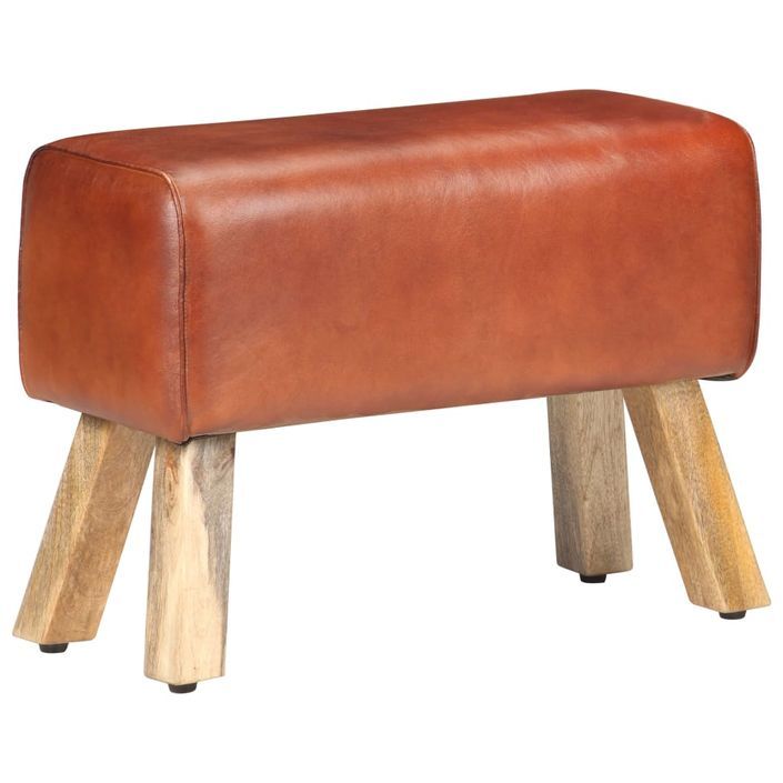 Banc saut de cheval 58cm Marron Cuir véritable et bois manguier - Photo n°8