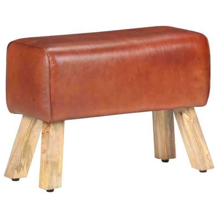 Banc saut de cheval 58cm Marron Cuir véritable et bois manguier - Photo n°9