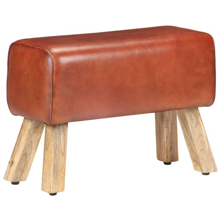 Banc saut de cheval 58cm Marron Cuir véritable et bois manguier - Photo n°10