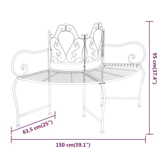 Banc tour d'arbre 150 cm Noir Acier - Photo n°6