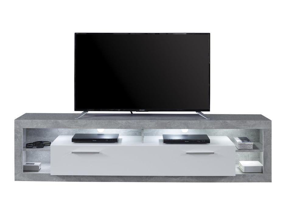 Banc TV lumineux blanc brillant et gris Roska 200 cm - Photo n°1