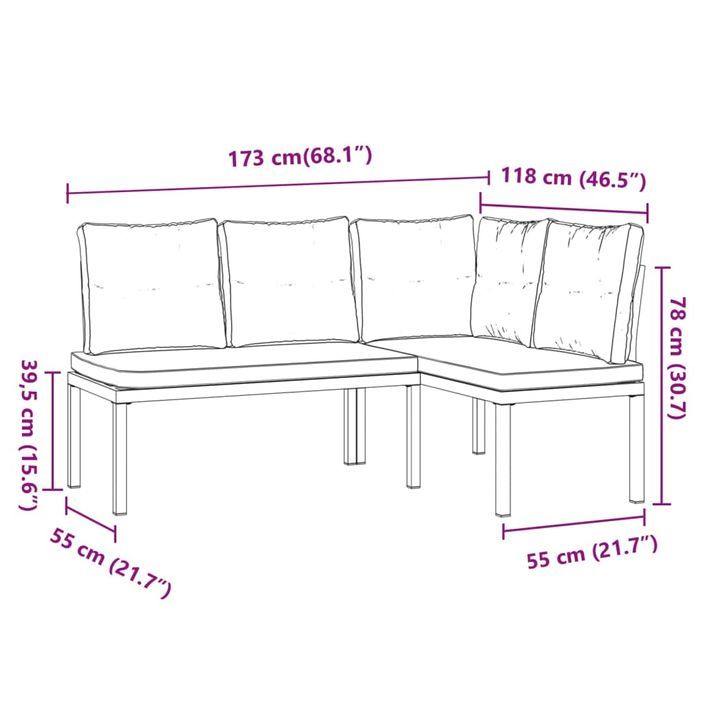 Bancs de jardin avec coussins lot de 2 acier enduit de poudre - Photo n°9