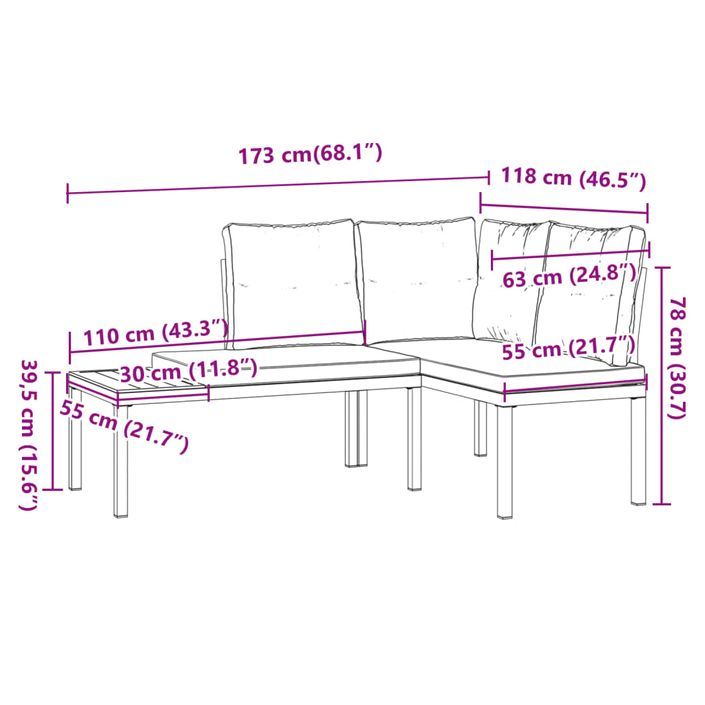 Bancs de jardin avec coussins lot de 2 acier enduit de poudre - Photo n°9