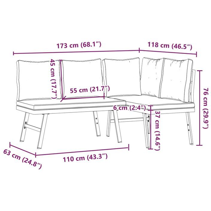 Bancs de jardin avec coussins lot de 2 acier enduit de poudre - Photo n°9