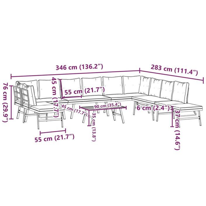 Bancs de jardin avec coussins lot de 6 acier enduit de poudre - Photo n°11