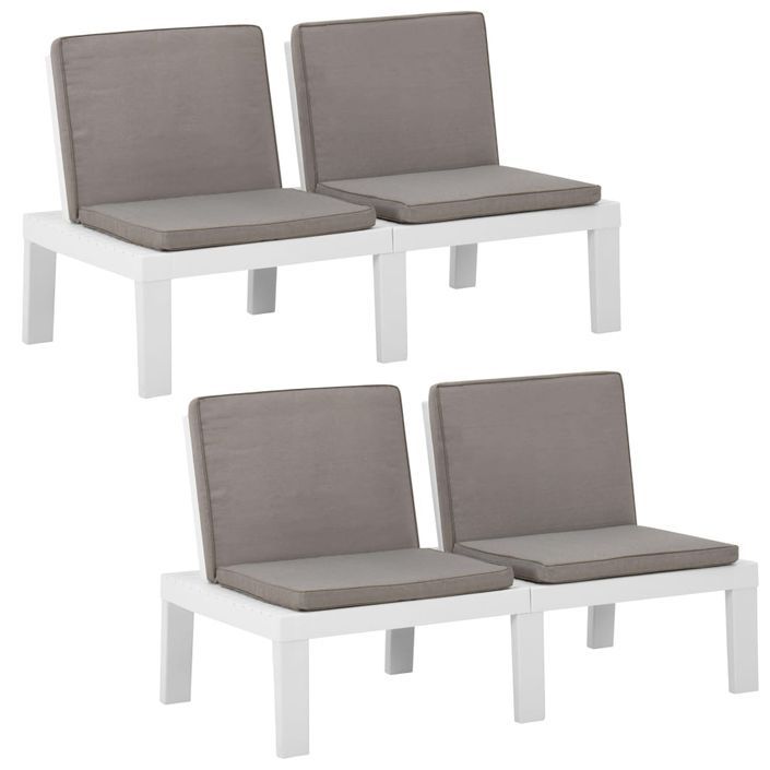 Bancs de salon de jardin avec coussins 2 pcs Plastique Blanc - Photo n°1