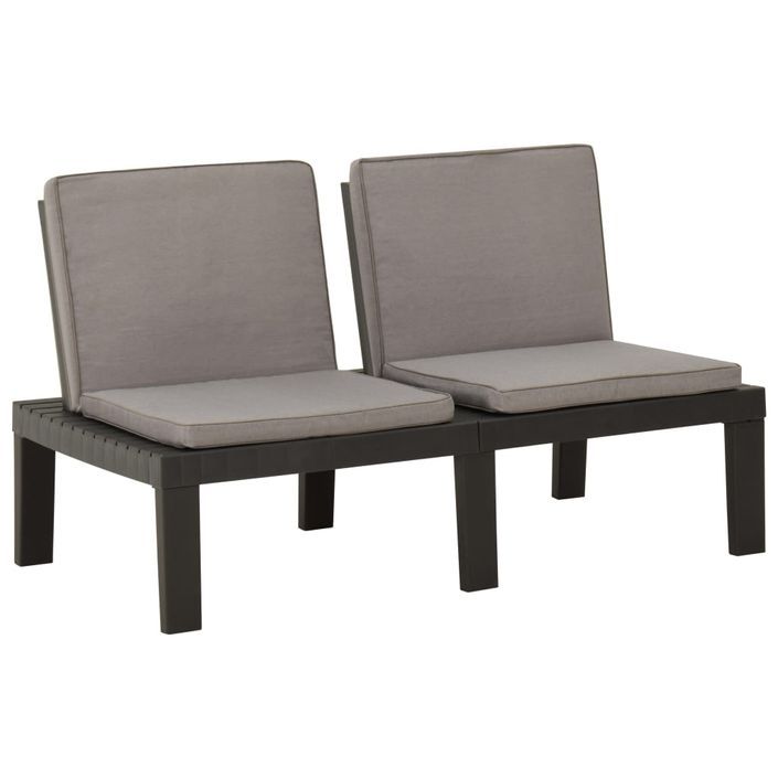 Bancs de salon de jardin avec coussins 2 pcs Plastique Gris - Photo n°4