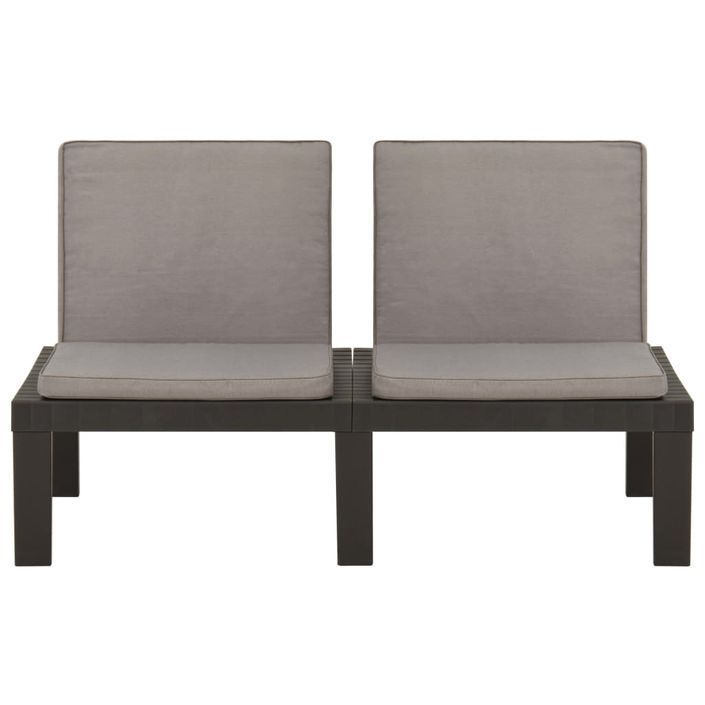 Bancs de salon de jardin avec coussins 2 pcs Plastique Gris - Photo n°5