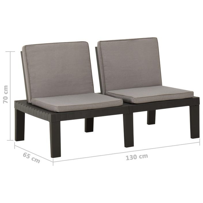 Bancs de salon de jardin avec coussins 2 pcs Plastique Gris - Photo n°9