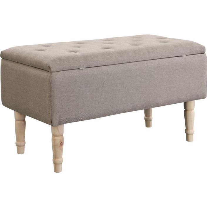 Banquette coffre tissu beige foncé et bois clair Milacru 80 cm - Photo n°4