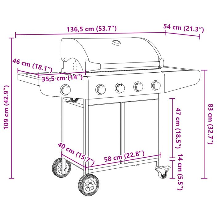 Barbecue à gaz avec 5 brûleurs argenté acier inoxydable - Photo n°11