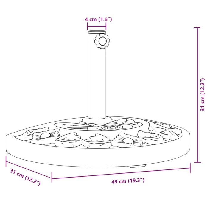 Base de parasol pour mâts Ø38 / 48 mm 9 kg demi-rond - Photo n°8