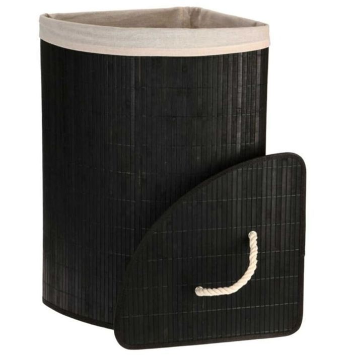 Bathroom Solutions Panier à linge d'angle Bambou Noir - Photo n°1