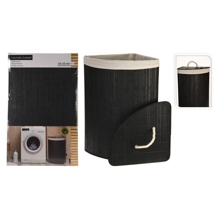 Bathroom Solutions Panier à linge d'angle Bambou Noir - Photo n°2